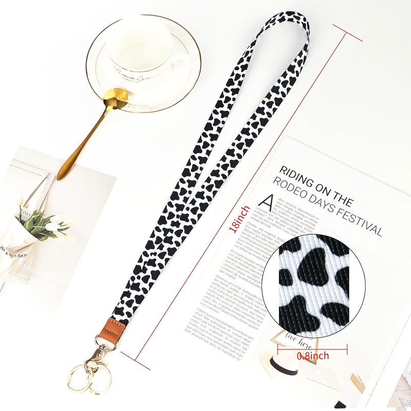 Knagsfa Badge Lanyard for Keys, Neck Lanyard Strap with Dual Keyrings Metal Hook for ID Badges, Long Cute Lanyard Keychain for Women Girls, Cow Print - Image 2